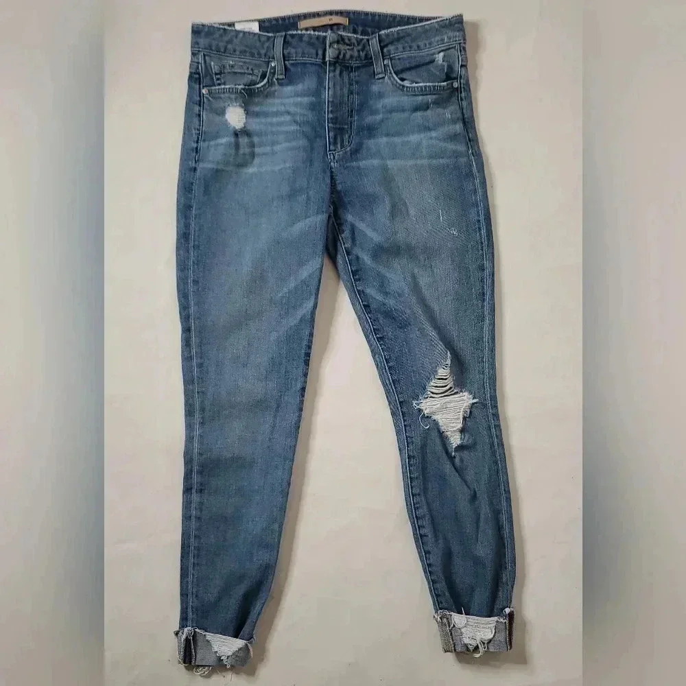 Joe's Jeans High Rise Skinny Ankle folded Raw Hem Distressed Jeans size 28